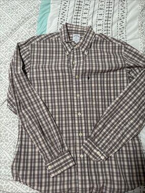 Brooks Brothers Brown and White Plaid Button-Down Shirt